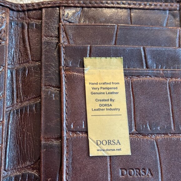 Dorsa Men's Leather Bifold Wallet Chocolate Brown Embossed Crocodile Alligator - Picture 5 of 13